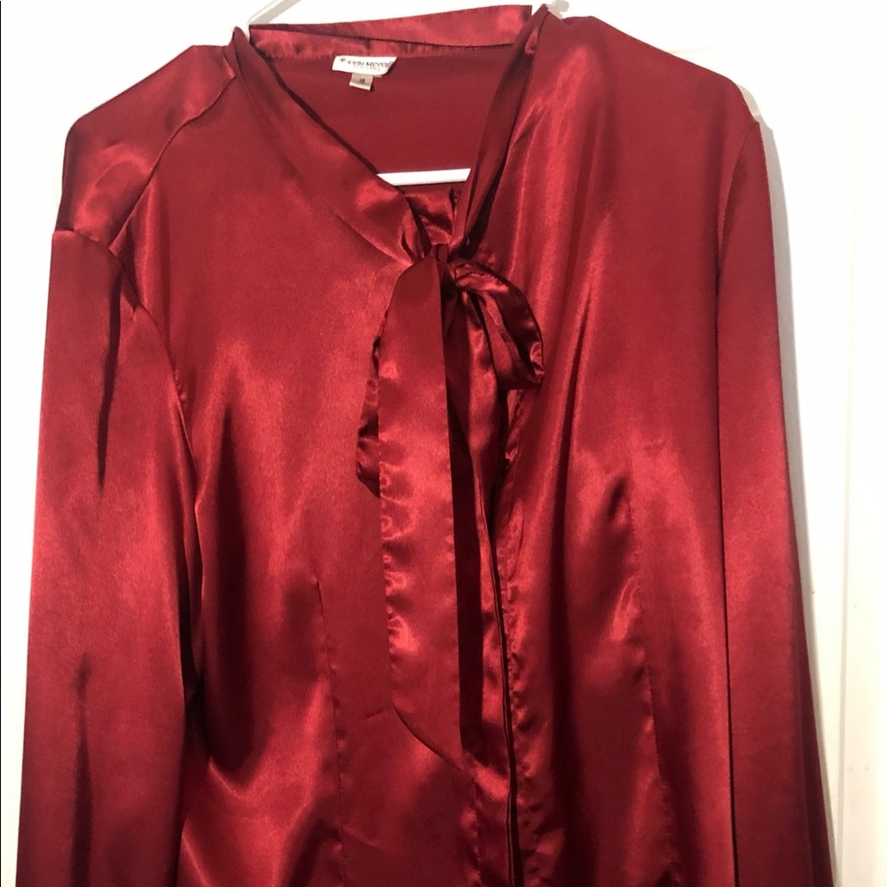 Long sleeve satin front tie button down shirt